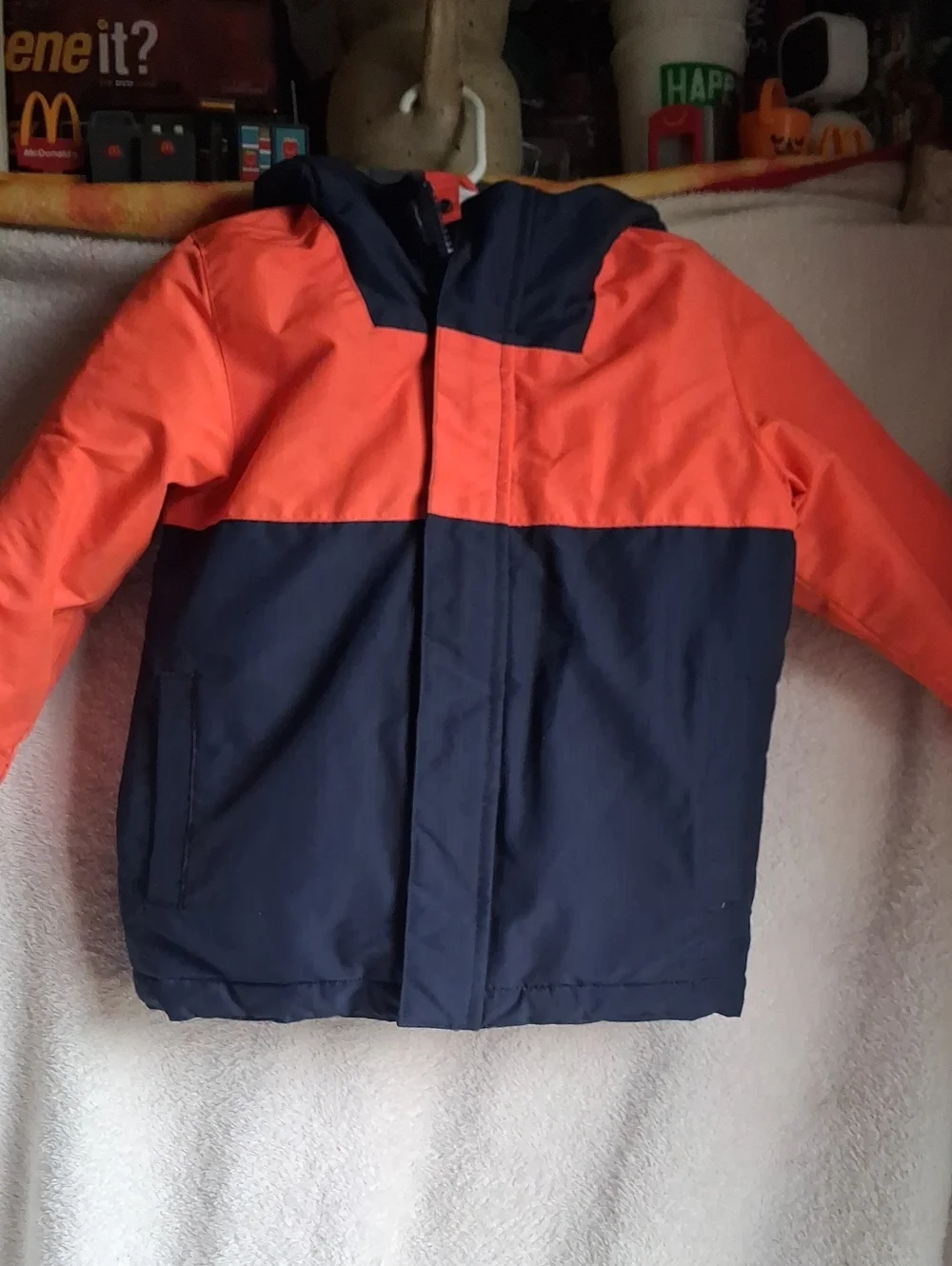 The Children's Place Orange & Navy Colorblock Hooded Puffer Jacket